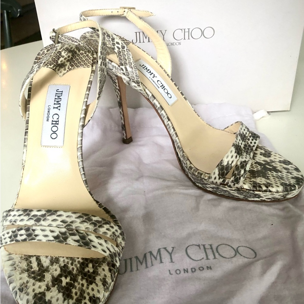 Jimmy Choo Cream and Grey Sling Back High Heel Sandals